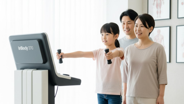 子供の成長管理のための体成分測定（インボディ検査）の様子